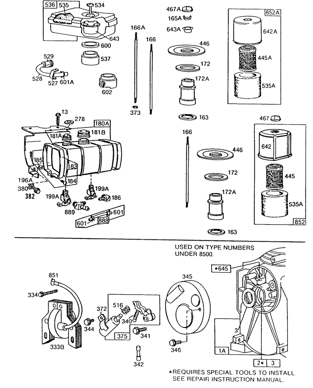 Fuel Tank,air Cleaner,elect. Diagram and Parts List for 80432-8572-01  Briggs and Stratton Engine